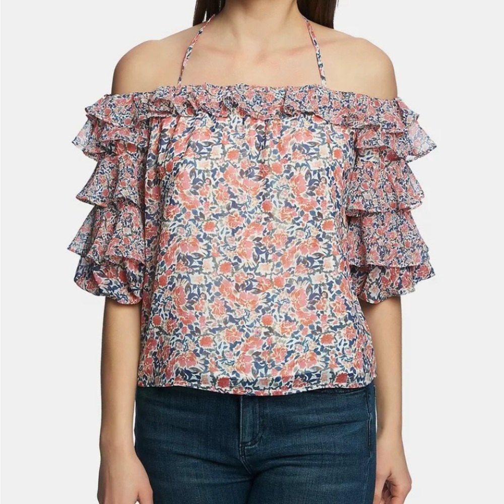 1. STATE Off the Shoulder Tiered Ruffled Blouse